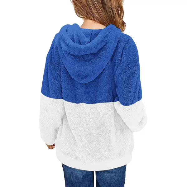 Haloumoning Girls Fuzzy Fleece Pullover Hoodies Sweatshirt Casual Loose Outwear Coat with Pockets 4-15 Years