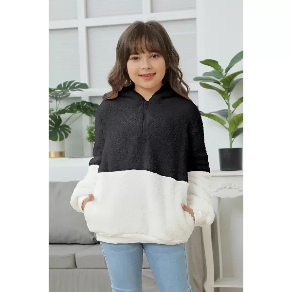 Haloumoning Girls Fuzzy Fleece Pullover Hoodies Sweatshirt Casual Loose Outwear Coat with Pockets 4-15 Years