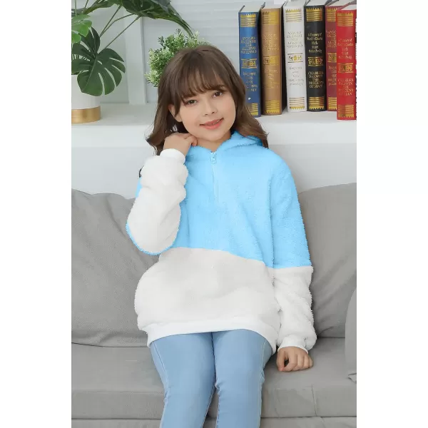 Haloumoning Girls Fuzzy Fleece Pullover Hoodies Sweatshirt Casual Loose Outwear Coat with Pockets 4-15 Years
