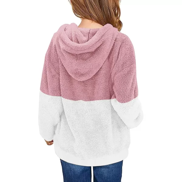 Haloumoning Girls Fuzzy Fleece Pullover Hoodies Sweatshirt Casual Loose Outwear Coat with Pockets 4-15 Years