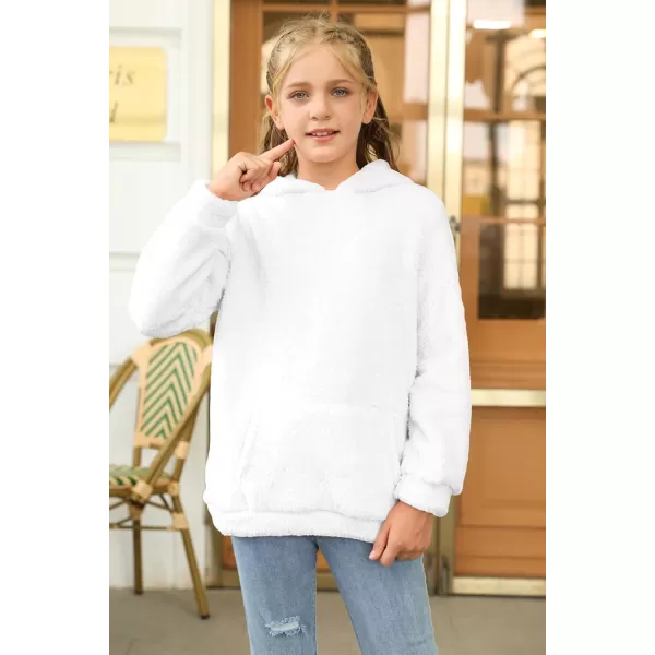 Haloumoning Girls Fuzzy Fleece Pullover Hoodies Sweatshirt Casual Loose Outwear Coat with Pockets 4-15 Years