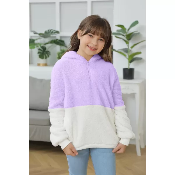 Haloumoning Girls Fuzzy Fleece Pullover Hoodies Sweatshirt Casual Loose Outwear Coat with Pockets 4-15 Years