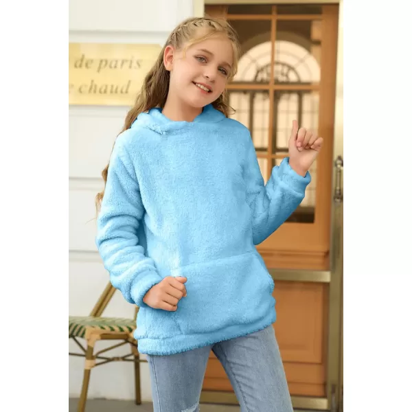 Haloumoning Girls Fuzzy Fleece Pullover Hoodies Sweatshirt Casual Loose Outwear Coat with Pockets 4-15 Years