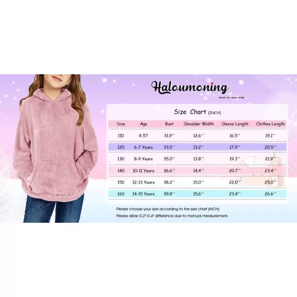 Haloumoning Girls Fuzzy Fleece Pullover Hoodies Sweatshirt Casual Loose Outwear Coat with Pockets 4-15 Years