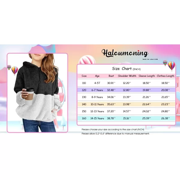 Haloumoning Girls Fuzzy Fleece Pullover Hoodies Sweatshirt Casual Loose Outwear Coat with Pockets 4-15 Years