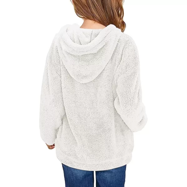Haloumoning Girls Fuzzy Fleece Pullover Hoodies Sweatshirt Casual Loose Outwear Coat with Pockets 4-15 Years