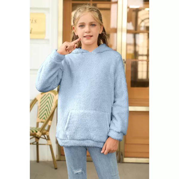Haloumoning Girls Fuzzy Fleece Pullover Hoodies Sweatshirt Casual Loose Outwear Coat with Pockets 4-15 Years