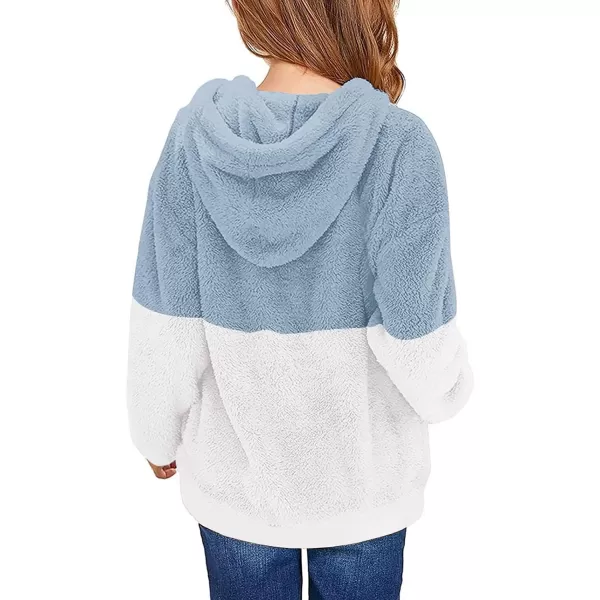 Haloumoning Girls Fuzzy Fleece Pullover Hoodies Sweatshirt Casual Loose Outwear Coat with Pockets 4-15 Years