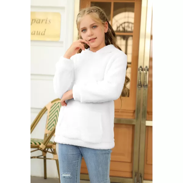 Haloumoning Girls Fuzzy Fleece Pullover Hoodies Sweatshirt Casual Loose Outwear Coat with Pockets 4-15 Years