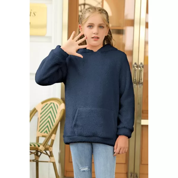 Haloumoning Girls Fuzzy Fleece Pullover Hoodies Sweatshirt Casual Loose Outwear Coat with Pockets 4-15 Years