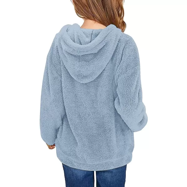 Haloumoning Girls Fuzzy Fleece Pullover Hoodies Sweatshirt Casual Loose Outwear Coat with Pockets 4-15 Years