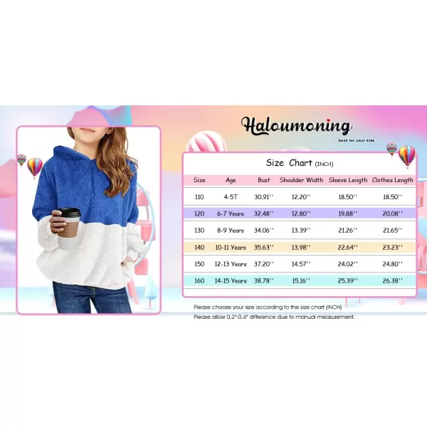 Haloumoning Girls Fuzzy Fleece Pullover Hoodies Sweatshirt Casual Loose Outwear Coat with Pockets 4-15 Years
