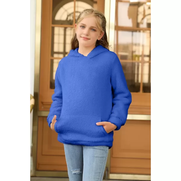 Haloumoning Girls Fuzzy Fleece Pullover Hoodies Sweatshirt Casual Loose Outwear Coat with Pockets 4-15 Years