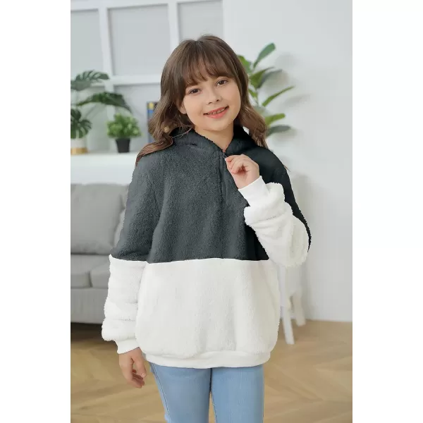 Haloumoning Girls Fuzzy Fleece Pullover Hoodies Sweatshirt Casual Loose Outwear Coat with Pockets 4-15 Years