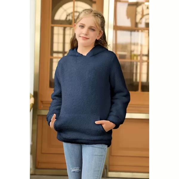 Haloumoning Girls Fuzzy Fleece Pullover Hoodies Sweatshirt Casual Loose Outwear Coat with Pockets 4-15 Years