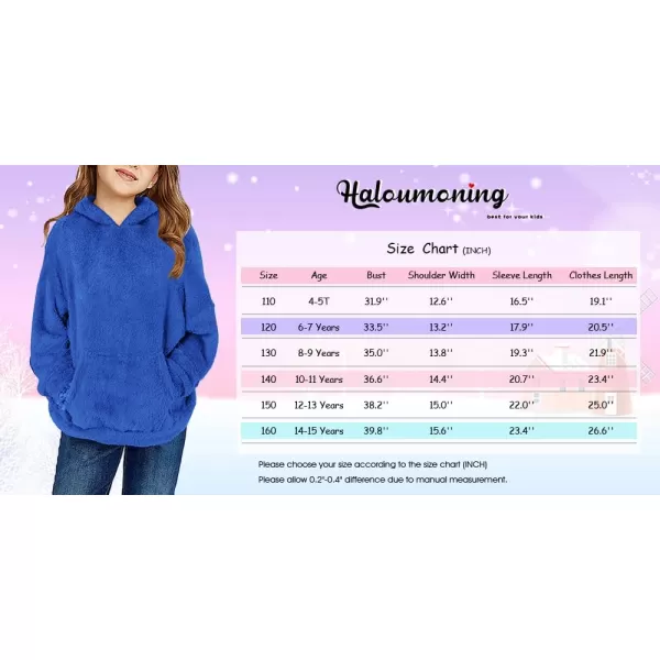 Haloumoning Girls Fuzzy Fleece Pullover Hoodies Sweatshirt Casual Loose Outwear Coat with Pockets 4-15 Years