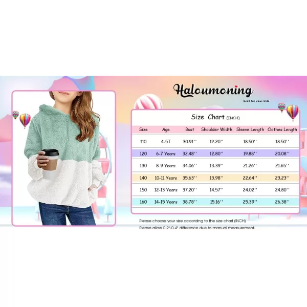 Haloumoning Girls Fuzzy Fleece Pullover Hoodies Sweatshirt Casual Loose Outwear Coat with Pockets 4-15 Years