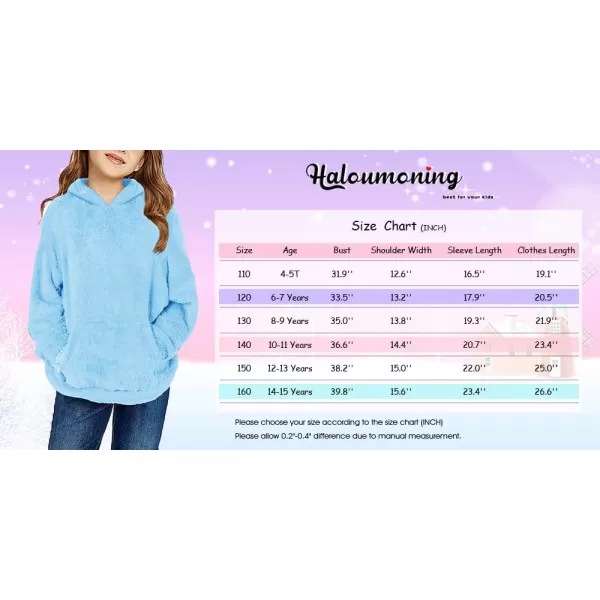 Haloumoning Girls Fuzzy Fleece Pullover Hoodies Sweatshirt Casual Loose Outwear Coat with Pockets 4-15 Years