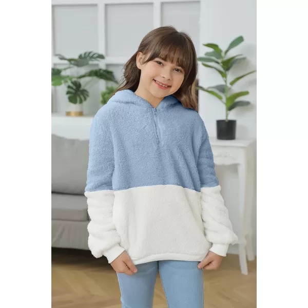 Haloumoning Girls Fuzzy Fleece Pullover Hoodies Sweatshirt Casual Loose Outwear Coat with Pockets 4-15 Years