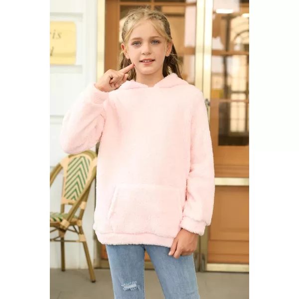 Haloumoning Girls Fuzzy Fleece Pullover Hoodies Sweatshirt Casual Loose Outwear Coat with Pockets 4-15 Years