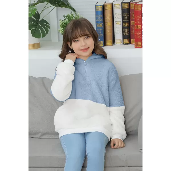 Haloumoning Girls Fuzzy Fleece Pullover Hoodies Sweatshirt Casual Loose Outwear Coat with Pockets 4-15 Years