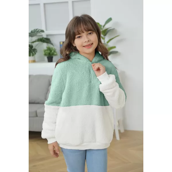 Haloumoning Girls Fuzzy Fleece Pullover Hoodies Sweatshirt Casual Loose Outwear Coat with Pockets 4-15 Years