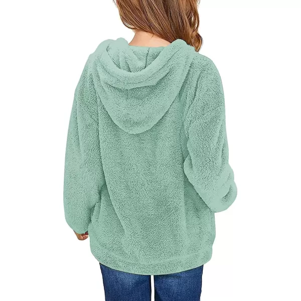 Haloumoning Girls Fuzzy Fleece Pullover Hoodies Sweatshirt Casual Loose Outwear Coat with Pockets 4-15 Years