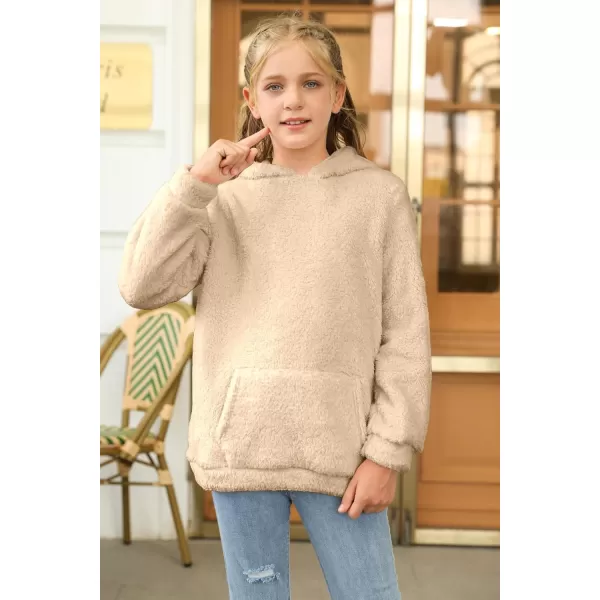 Haloumoning Girls Fuzzy Fleece Pullover Hoodies Sweatshirt Casual Loose Outwear Coat with Pockets 4-15 Years