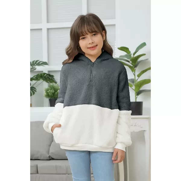 Haloumoning Girls Fuzzy Fleece Pullover Hoodies Sweatshirt Casual Loose Outwear Coat with Pockets 4-15 Years