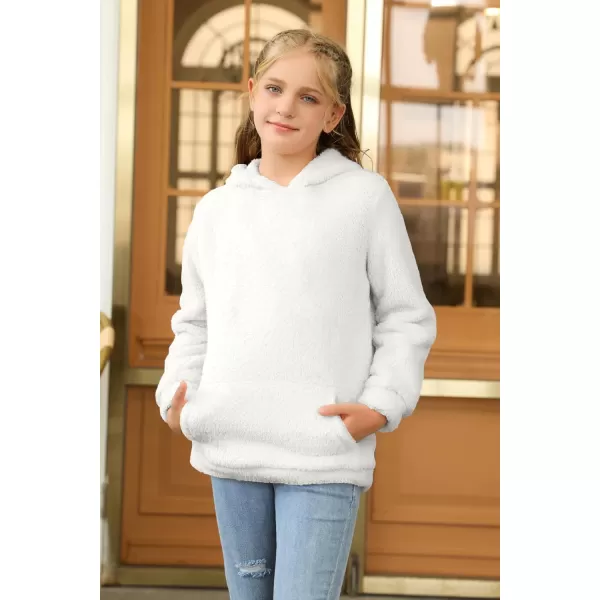 Haloumoning Girls Fuzzy Fleece Pullover Hoodies Sweatshirt Casual Loose Outwear Coat with Pockets 4-15 Years