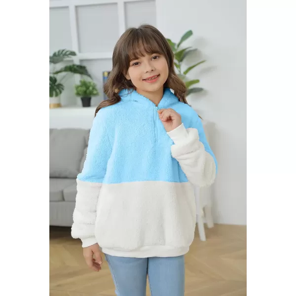 Haloumoning Girls Fuzzy Fleece Pullover Hoodies Sweatshirt Casual Loose Outwear Coat with Pockets 4-15 Years