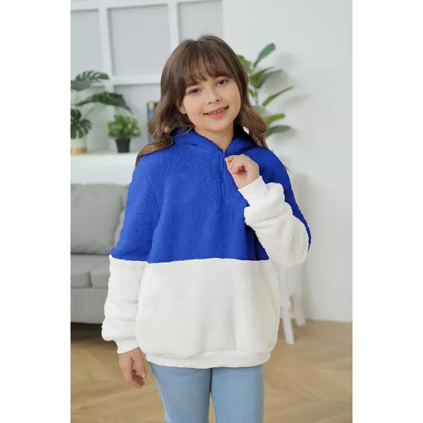Haloumoning Girls Fuzzy Fleece Pullover Hoodies Sweatshirt Casual Loose Outwear Coat with Pockets 4-15 Years