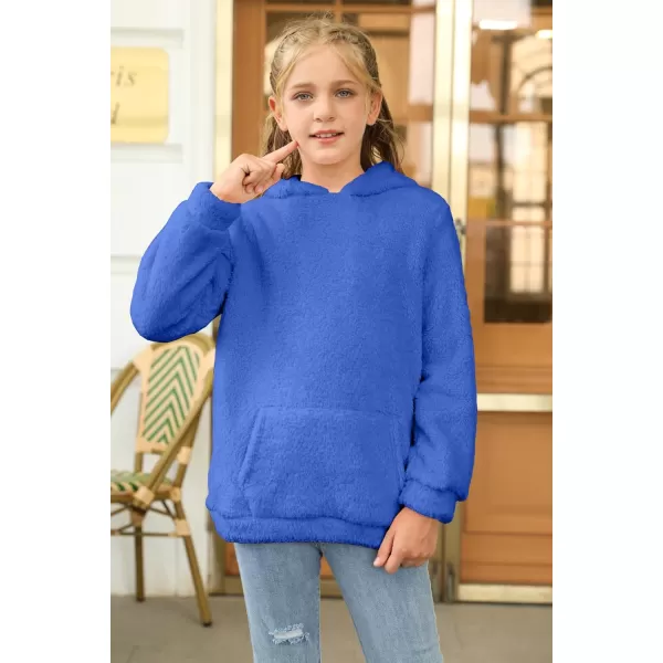 Haloumoning Girls Fuzzy Fleece Pullover Hoodies Sweatshirt Casual Loose Outwear Coat with Pockets 4-15 Years