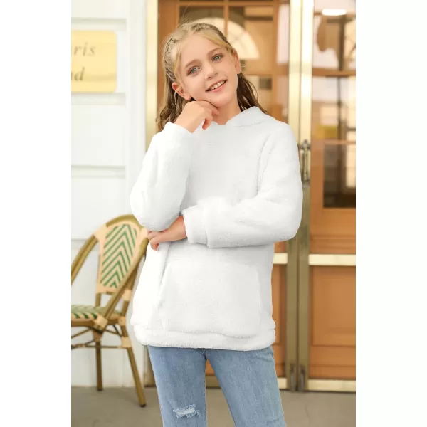 Haloumoning Girls Fuzzy Fleece Pullover Hoodies Sweatshirt Casual Loose Outwear Coat with Pockets 4-15 Years