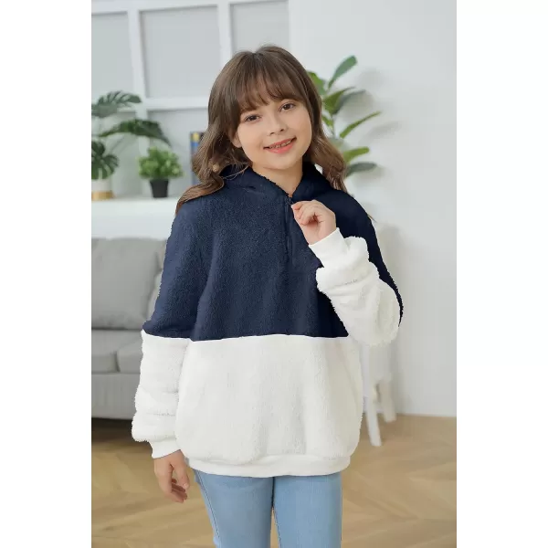 Haloumoning Girls Fuzzy Fleece Pullover Hoodies Sweatshirt Casual Loose Outwear Coat with Pockets 4-15 Years