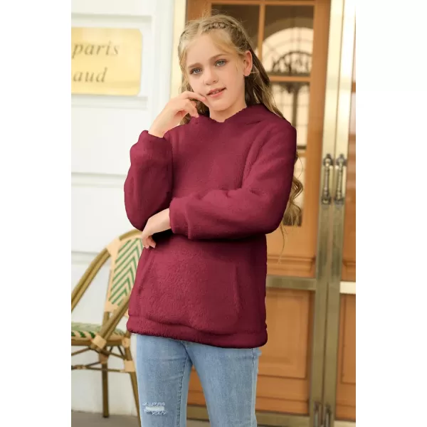 Haloumoning Girls Fuzzy Fleece Pullover Hoodies Sweatshirt Casual Loose Outwear Coat with Pockets 4-15 Years