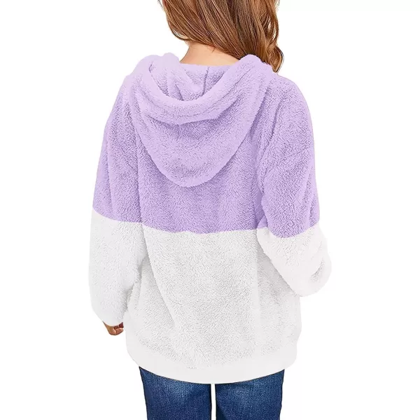 Haloumoning Girls Fuzzy Fleece Pullover Hoodies Sweatshirt Casual Loose Outwear Coat with Pockets 4-15 Years