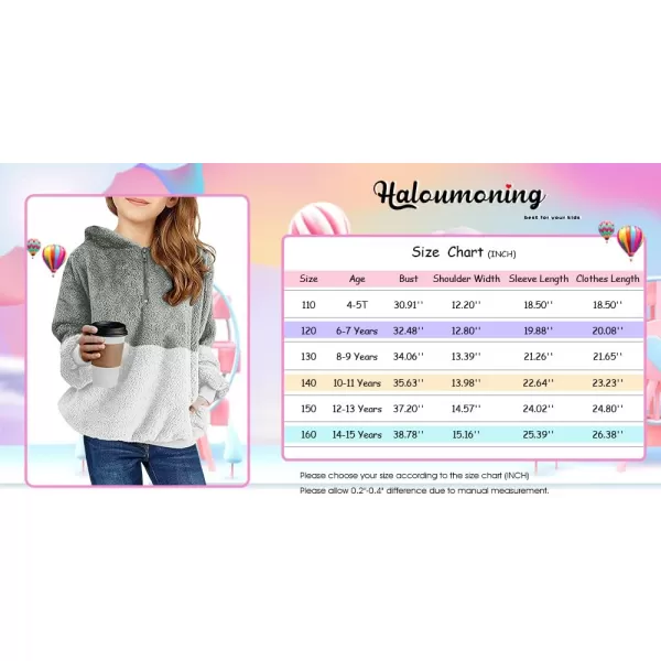 Haloumoning Girls Fuzzy Fleece Pullover Hoodies Sweatshirt Casual Loose Outwear Coat with Pockets 4-15 Years