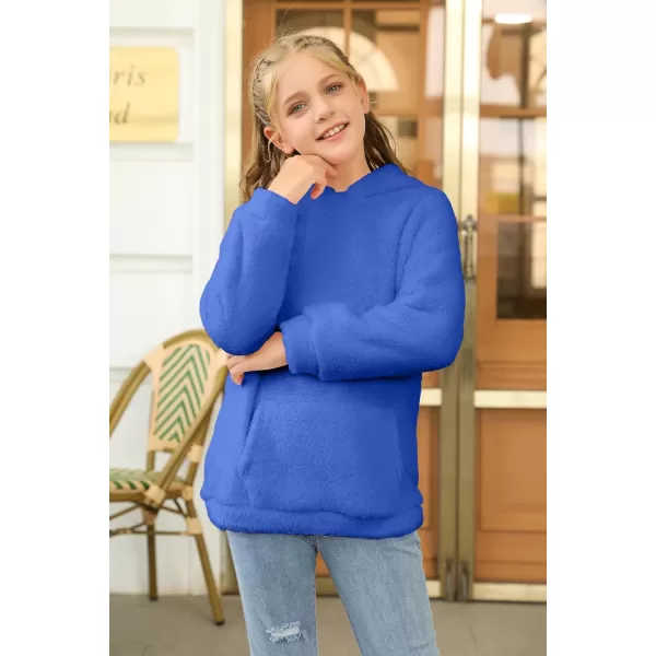 Haloumoning Girls Fuzzy Fleece Pullover Hoodies Sweatshirt Casual Loose Outwear Coat with Pockets 4-15 Years