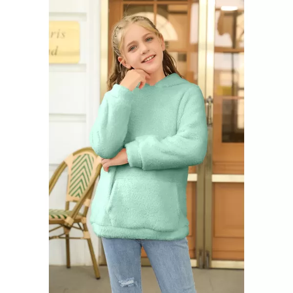 Haloumoning Girls Fuzzy Fleece Pullover Hoodies Sweatshirt Casual Loose Outwear Coat with Pockets 4-15 Years