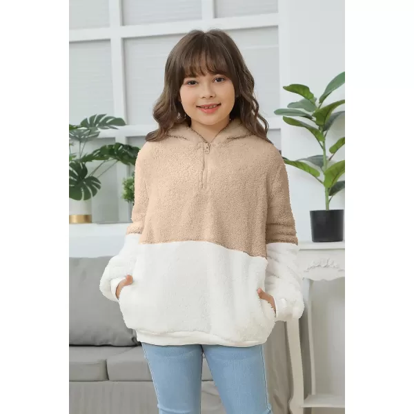 Haloumoning Girls Fuzzy Fleece Pullover Hoodies Sweatshirt Casual Loose Outwear Coat with Pockets 4-15 Years