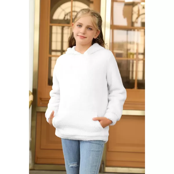 Haloumoning Girls Fuzzy Fleece Pullover Hoodies Sweatshirt Casual Loose Outwear Coat with Pockets 4-15 Years