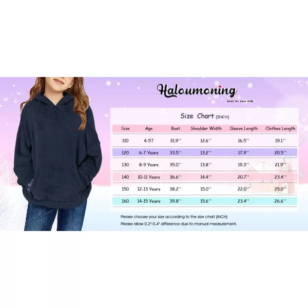Haloumoning Girls Fuzzy Fleece Pullover Hoodies Sweatshirt Casual Loose Outwear Coat with Pockets 4-15 Years