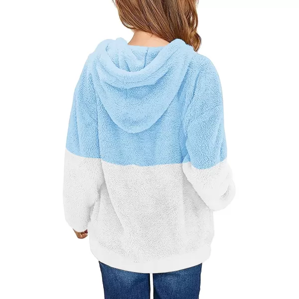 Haloumoning Girls Fuzzy Fleece Pullover Hoodies Sweatshirt Casual Loose Outwear Coat with Pockets 4-15 Years