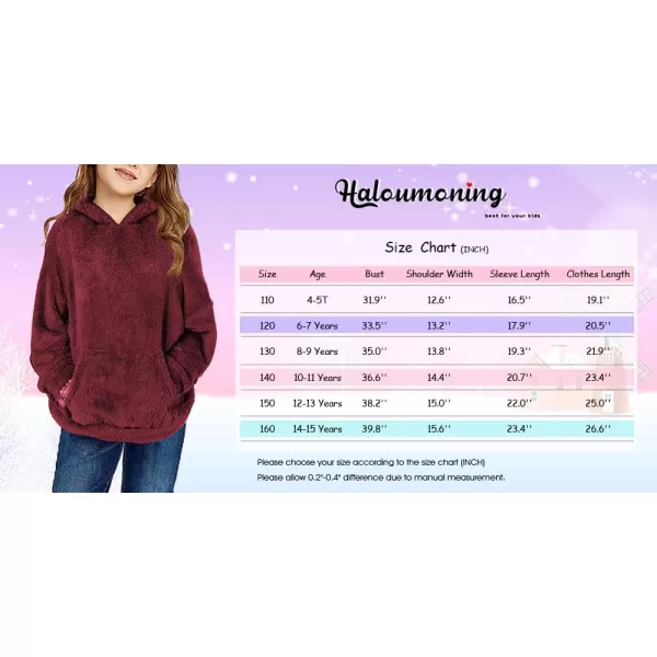 Haloumoning Girls Fuzzy Fleece Pullover Hoodies Sweatshirt Casual Loose Outwear Coat with Pockets 4-15 Years