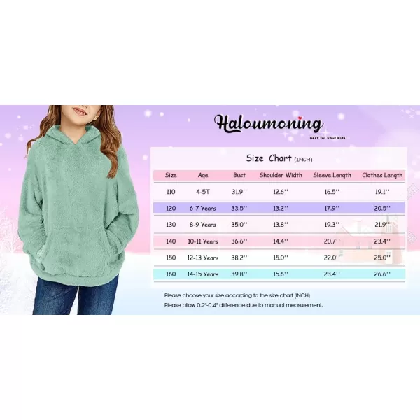 Haloumoning Girls Fuzzy Fleece Pullover Hoodies Sweatshirt Casual Loose Outwear Coat with Pockets 4-15 Years