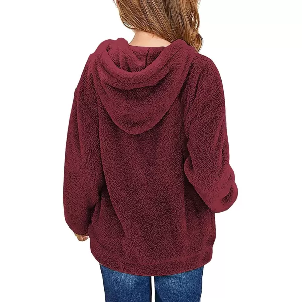 Haloumoning Girls Fuzzy Fleece Pullover Hoodies Sweatshirt Casual Loose Outwear Coat with Pockets 4-15 Years