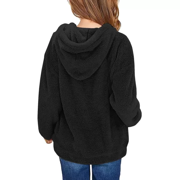 Haloumoning Girls Fuzzy Fleece Pullover Hoodies Sweatshirt Casual Loose Outwear Coat with Pockets 4-15 Years