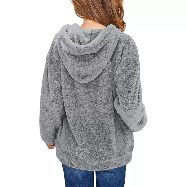 Haloumoning Girls Fuzzy Fleece Pullover Hoodies Sweatshirt Casual Loose Outwear Coat with Pockets 4-15 Years