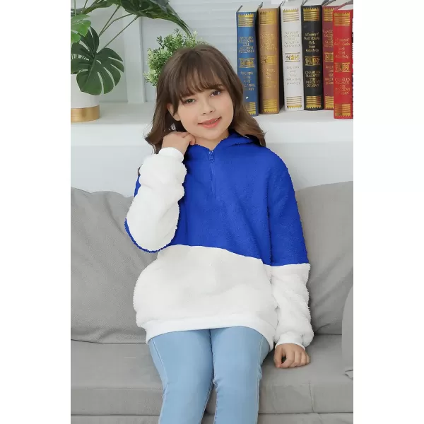 Haloumoning Girls Fuzzy Fleece Pullover Hoodies Sweatshirt Casual Loose Outwear Coat with Pockets 4-15 Years